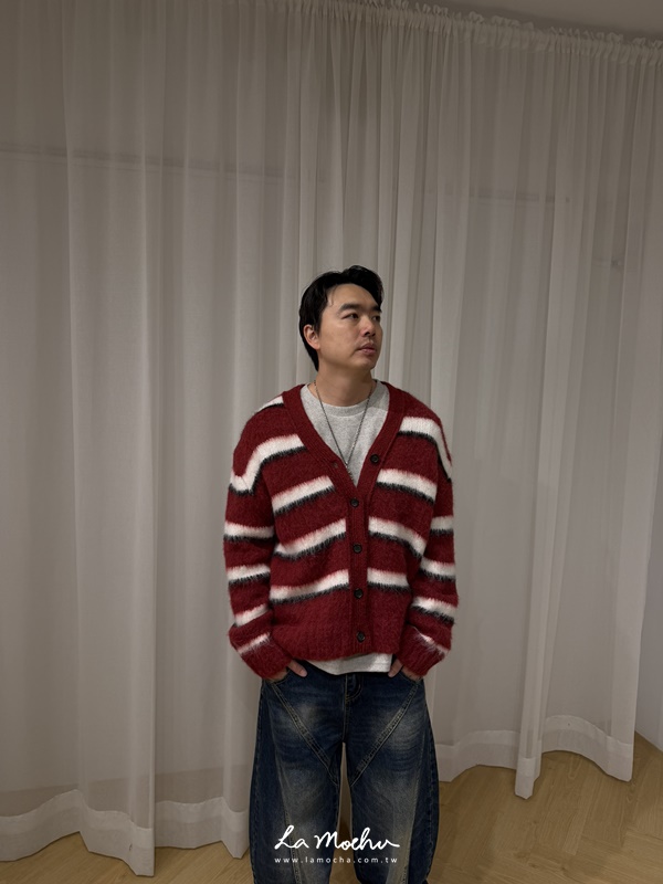 開襟條紋毛料上衣